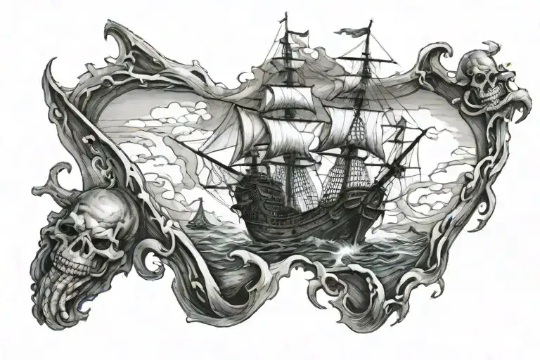 Kraken destroying pirate ship tattoo design idea