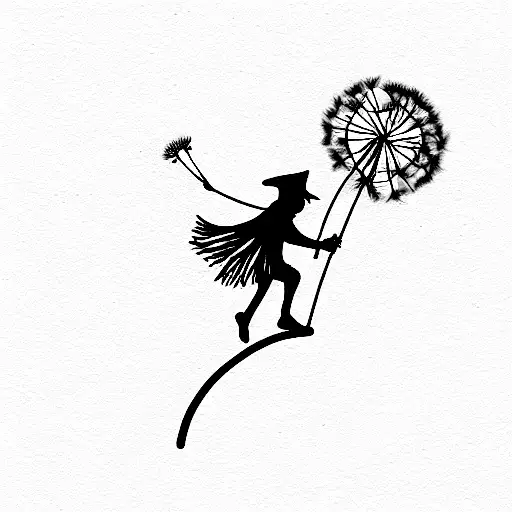 garden elf using a dandelion as a hang-glider  tattoo design idea
