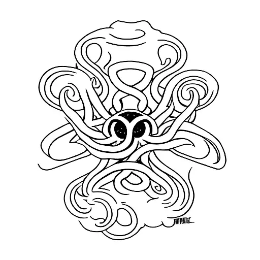 A minimalist tattoo of the Metallica logo incorporated with an octopus tentacle. tattoo design idea