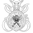 A minimalist tattoo of the Metallica logo incorporated with an octopus tentacle. tattoo design idea