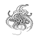 A minimalist tattoo of the Metallica logo incorporated with an octopus tentacle. tattoo design idea