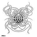 A minimalist tattoo of the Metallica logo incorporated with an octopus tentacle. tattoo design idea