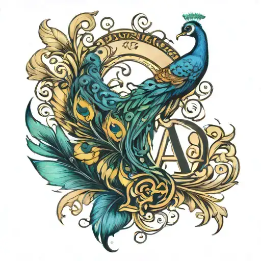 Peacock feather with letter A  tattoo design idea