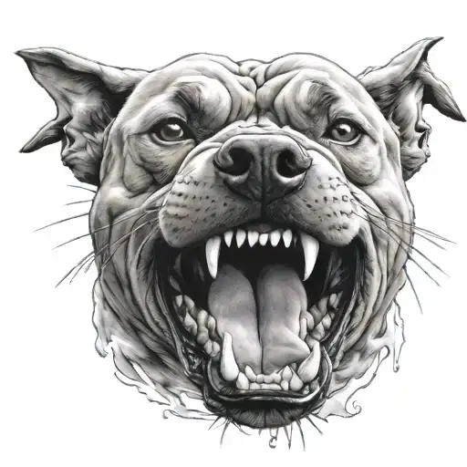 pit bull growling anger teeth shownstanding on all 4 legs tattoo design idea