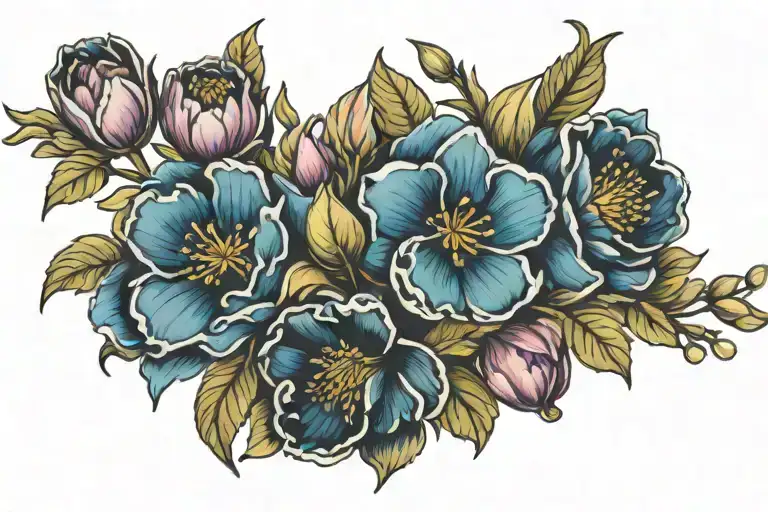 January, march, july,october birth flowers blooming tattoo design idea