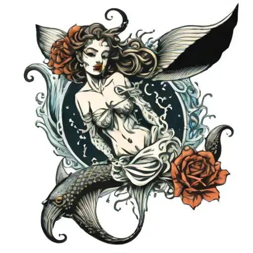 Siren coming out of the water reaching for a sailor. Creepy under the water, beautiful above tattoo design idea
