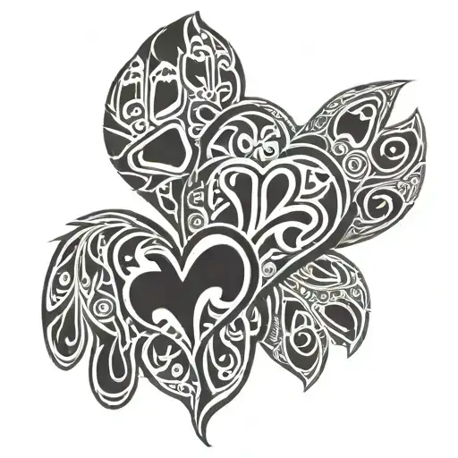 two small dog paws, two big dog paws  and disconnected tribal heart above  tattoo design idea