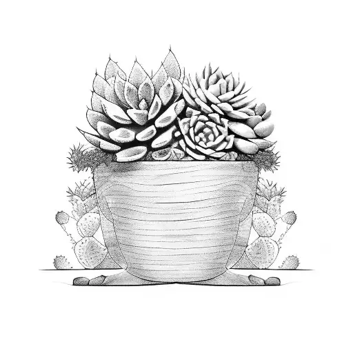 wooden planter with succulents tattoo design idea