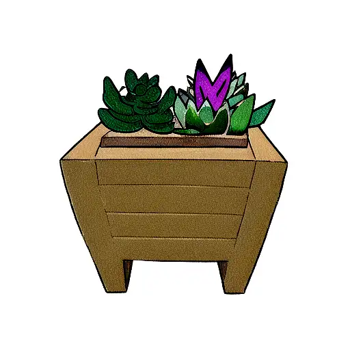 wooden planter with succulents tattoo design idea