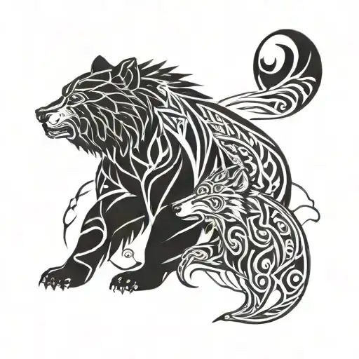 bear and wolf tattoo design idea