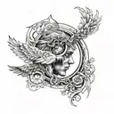  Icarus Fall, Lucifer's crying eye, and the hads of God and Adam from the creation painting tattoo design idea