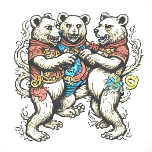 grateful dead dancing bears in wilderness scene tattoo design idea