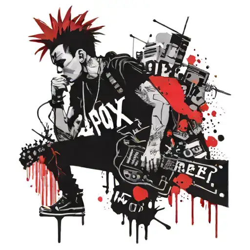 A minimalist design of a punk rocker silhouette with a Nofx logo in the background tattoo design idea