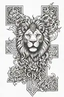cross with lion and lamb tattoo design idea