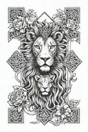 cross with lion and lamb tattoo design idea