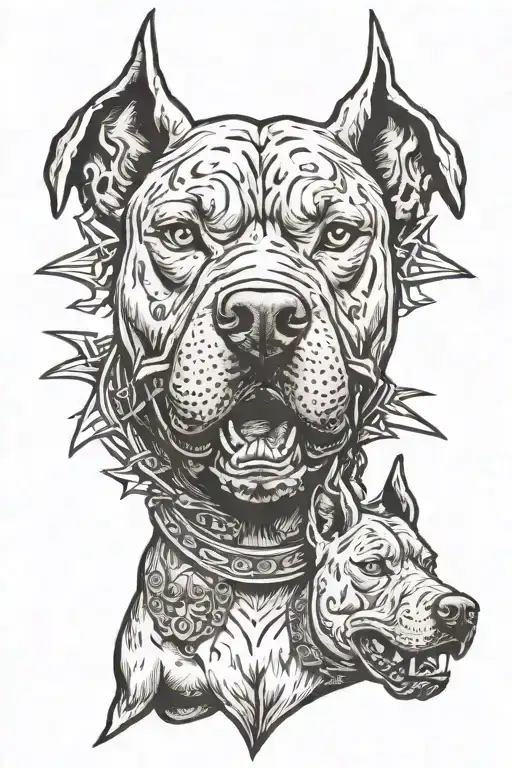 Pitbulls with spiked collars cerberus styled stacked on top of each other looking aggressive  tattoo design idea