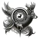 Deer, Wolf , Celtic Cross, moon, pentagramm, raven tattoo design idea