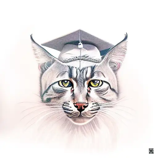 wildcat wearing a graduation cap tattoo design idea