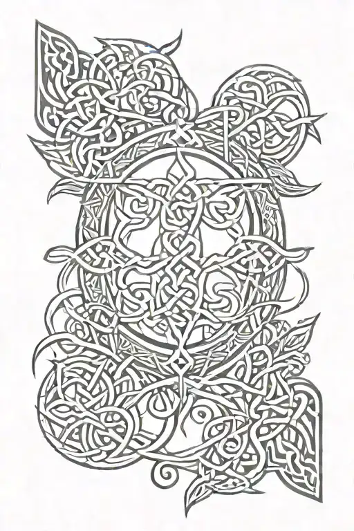 A combination of Celtic and Iberian symbols in a unique design representing the client's love for the outdoors tattoo design idea