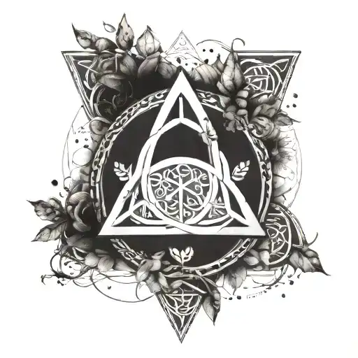 An Iberian-inspired Celtic trinity symbol surrounded by elements of nature and the outdoors tattoo design idea