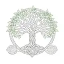 Forest scene with hidden elements of Yggdrasil tree and Celtic knots tattoo design idea