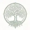 Forest scene with hidden elements of Yggdrasil tree and Celtic knots tattoo design idea
