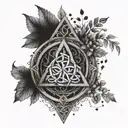 An Iberian-inspired Celtic trinity symbol surrounded by elements of nature and the outdoors tattoo design idea