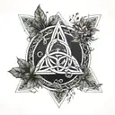 An Iberian-inspired Celtic trinity symbol surrounded by elements of nature and the outdoors tattoo design idea