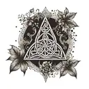 An Iberian-inspired Celtic trinity symbol surrounded by elements of nature and the outdoors tattoo design idea