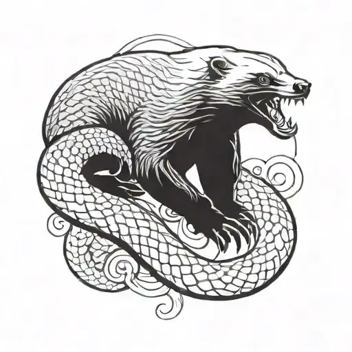 honey badger fighting a snake coiled tattoo design idea