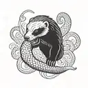 honey badger fighting a snake coiled tattoo design idea