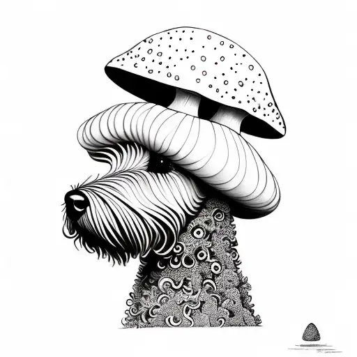 golden doodle, magic mushroom tattoo design idea