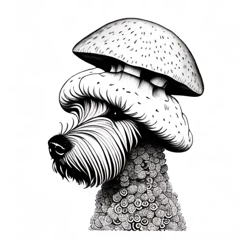 golden doodle, magic mushrooms tattoo design idea