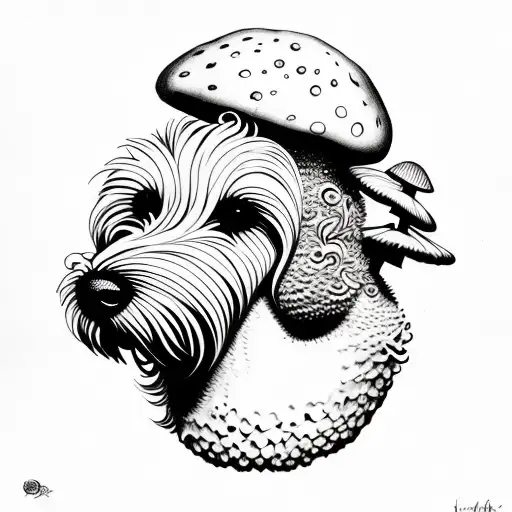 golden doodle, magic mushrooms tattoo design idea