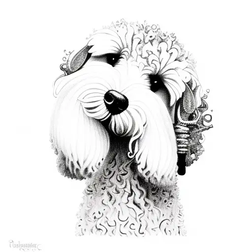 golden doodle, magic mushrooms tattoo design idea