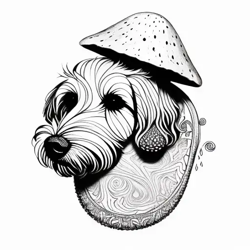 golden doodle, magic mushrooms tattoo design idea