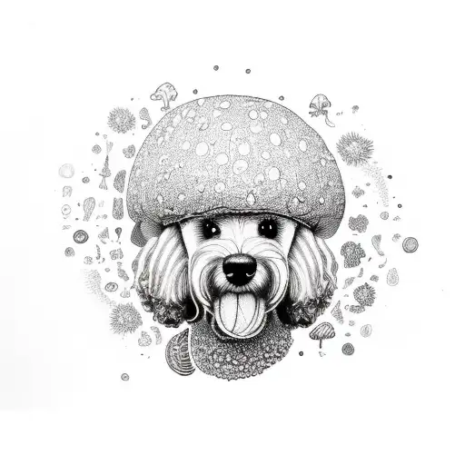 golden doodle, magic mushroom tattoo design idea