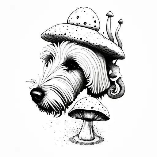 golden doodle, magic mushrooms tattoo design idea