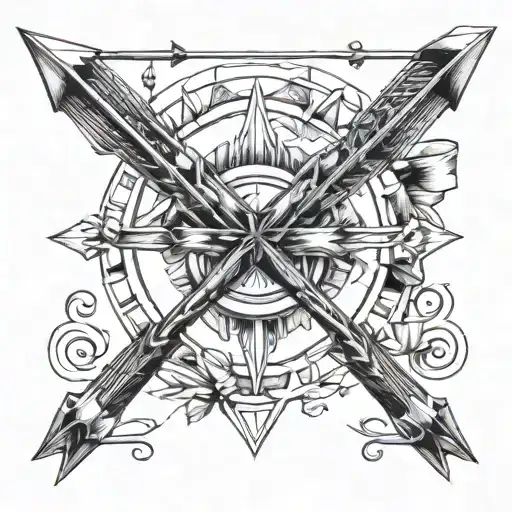 A sleek and modern arrow design intertwined with a bow, symbolizing precision and focus in archery tattoo design idea