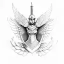 Valkyrie with winged helmet and sword riding a winged horse tattoo design idea