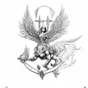 Valkyrie with winged helmet and sword riding a winged horse tattoo design idea