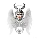 Valkyrie with winged helmet and sword riding a winged horse tattoo design idea