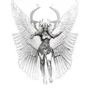 Valkyrie with winged helmet and sword riding a winged horse tattoo design idea