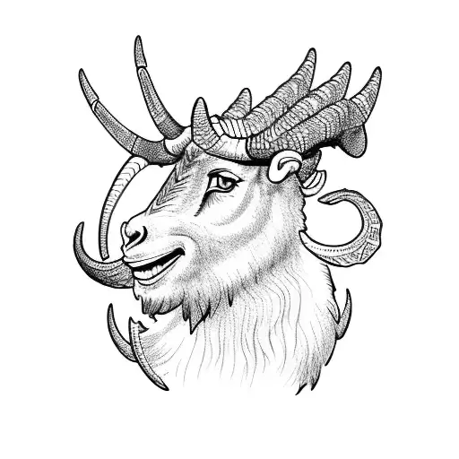 5 horned goat tattoo design idea