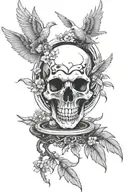 skull, cherry bonsai, phoenix with outstretched wings tattoo design idea