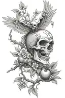 skull, cherry bonsai, phoenix with outstretched wings tattoo design idea