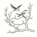 aspen tree with branch and roots with hummingbird and magpies   tattoo design idea