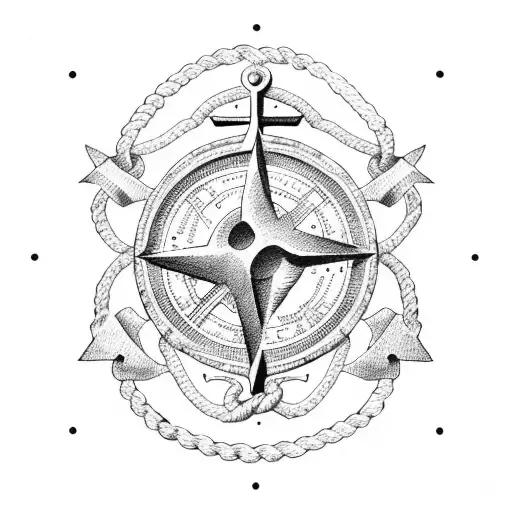 anchor with compass and rope tattoo design idea
