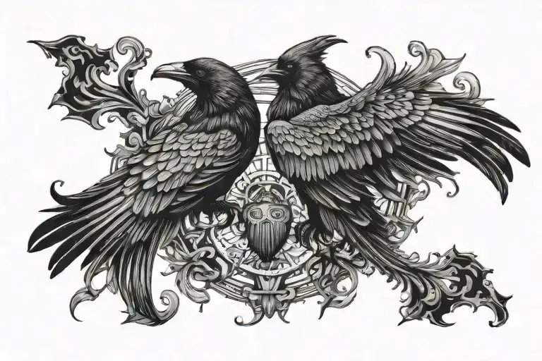 double-headed raven with its wings outspread tattoo design idea