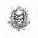 fire ram skull daisies tattoo design idea